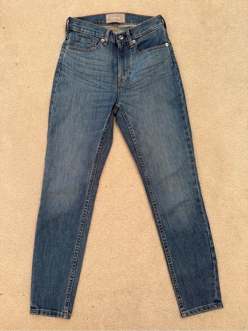 Everlane High Rise Slim Straight Ankle Jeans 24 Medium Wash Stretch Denim